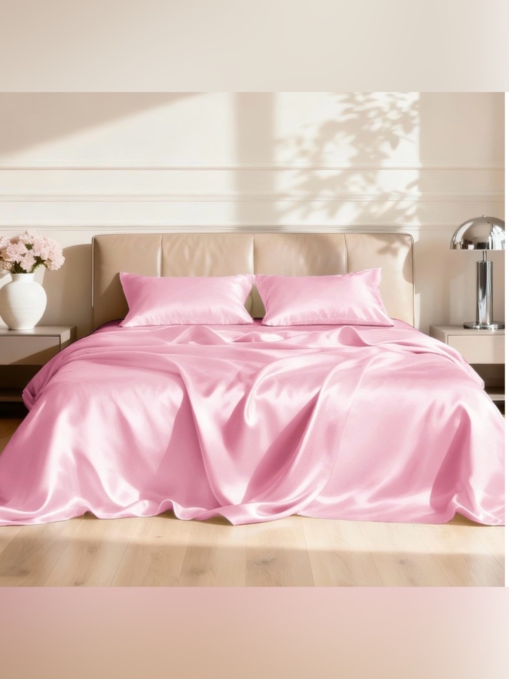FULL SIZE Satin Sheet 4Pc Set 15” Deep Pockets - PINK